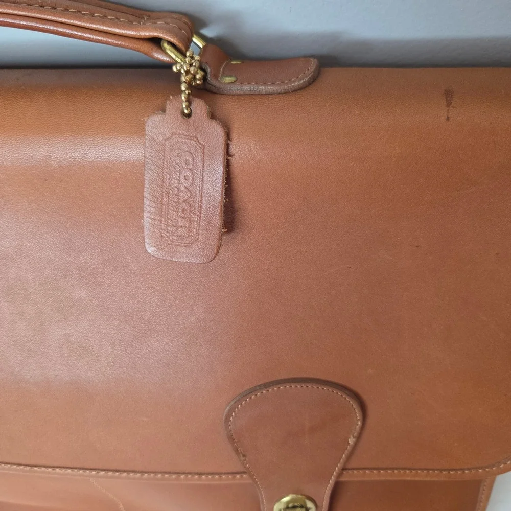 Vintage COACH 5275 Leather Briefcase Messenger Bag British Tan Made in USA 80s